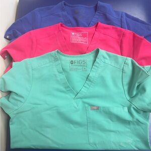 Figs V-Neck Scrub Tops in Blue, Pink, and Green